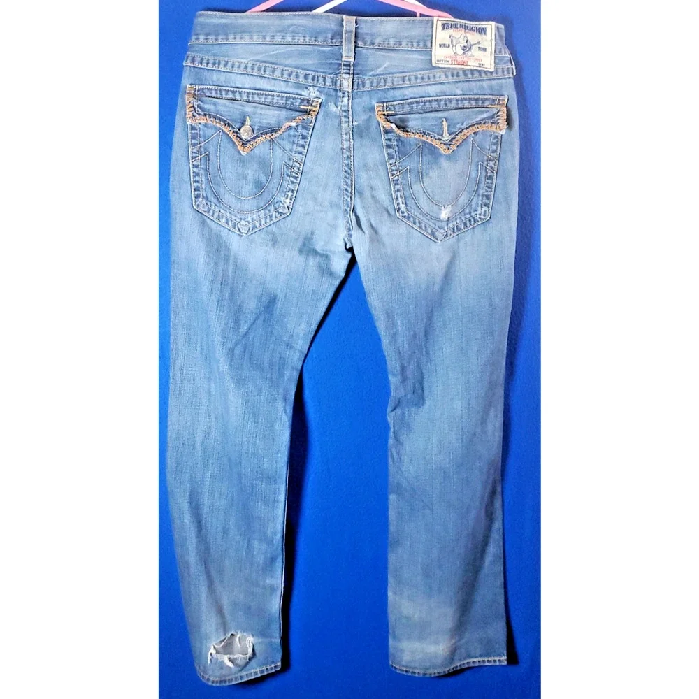 Vtg True Religion Jeans USA Men's 36 Straight Flap Pocket Big T Thick Stitch